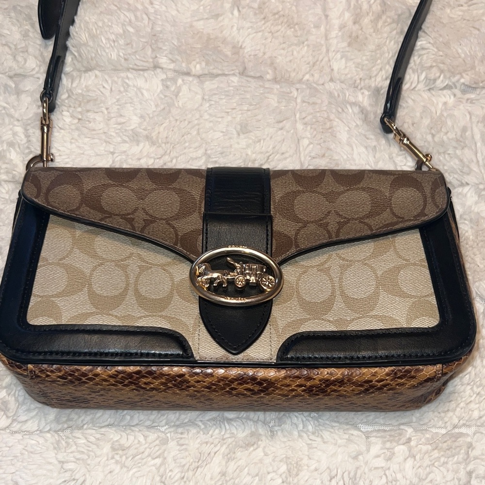 Coach Multitone Signature Shoulder Bag in Brown, Black, Tan